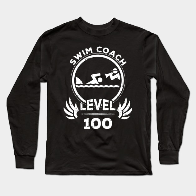 Level 100 Swim Coach Swimming Trainer Gift Long Sleeve T-Shirt by atomguy